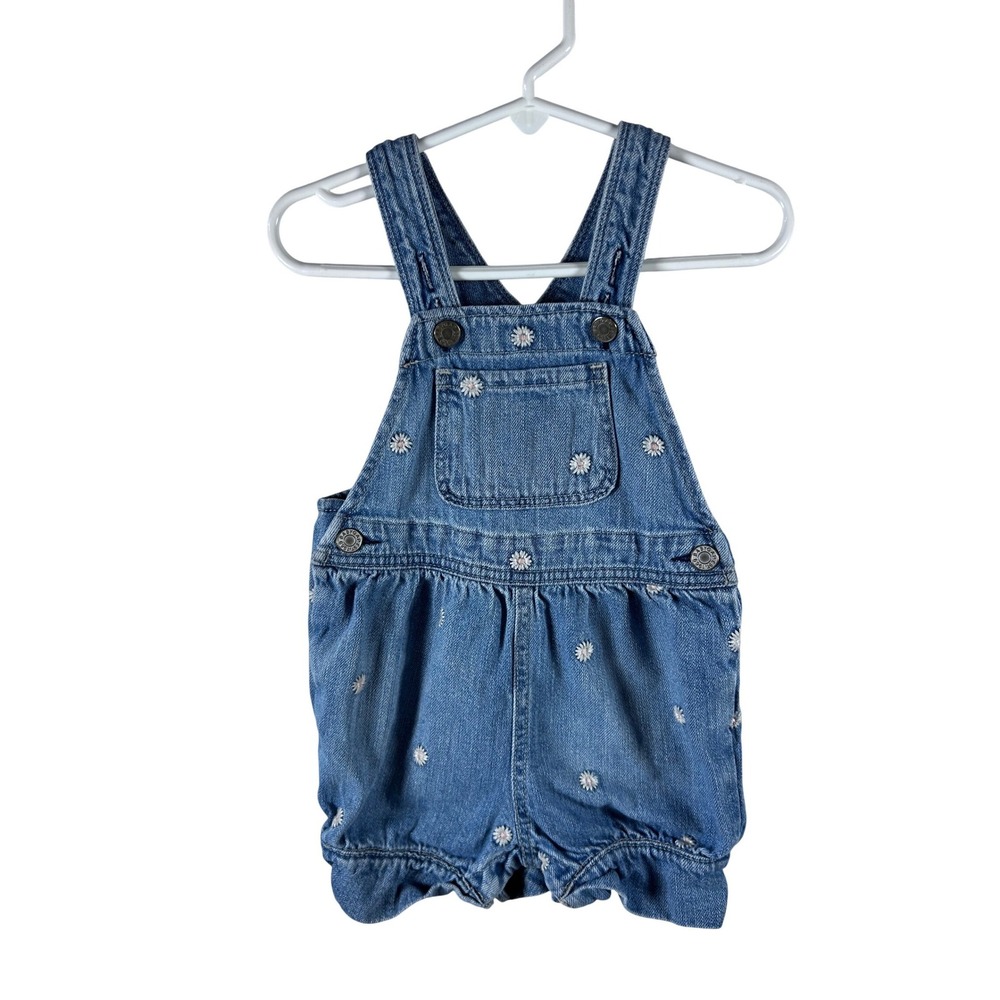Gap Denim 12-18 Months Blue Floral Embroidered Overalls Baby